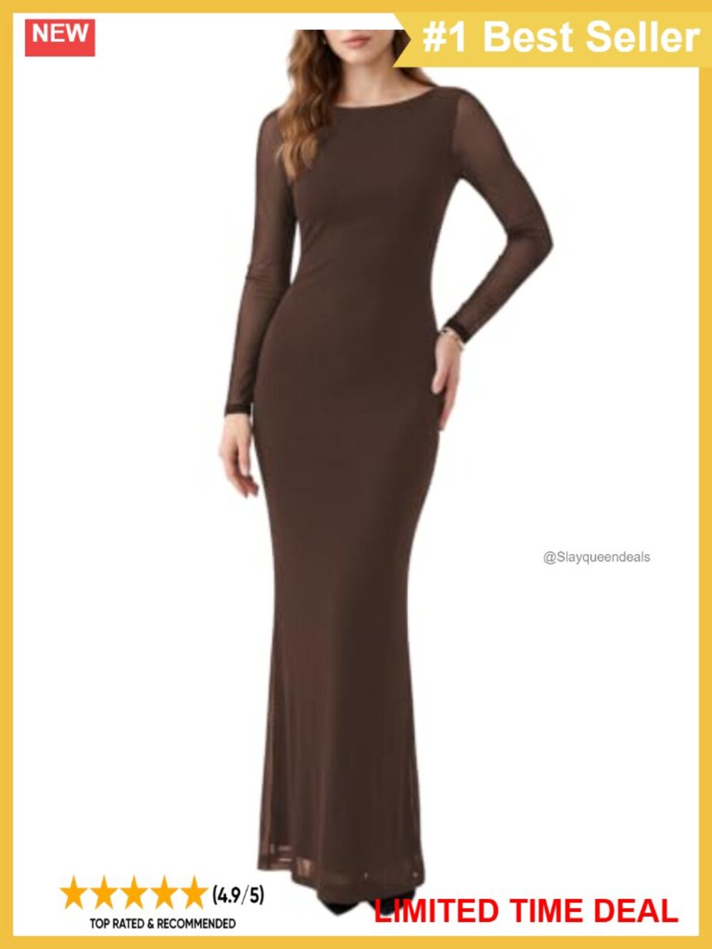 Mesh Long Sleeve Bodycon Maxi Dress Formal Cocktail Gown